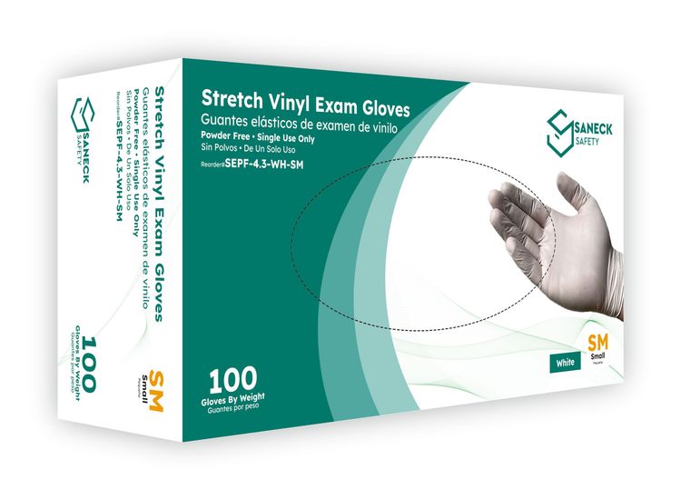 White Stretch Vinyl Powder Free Exam Gloves